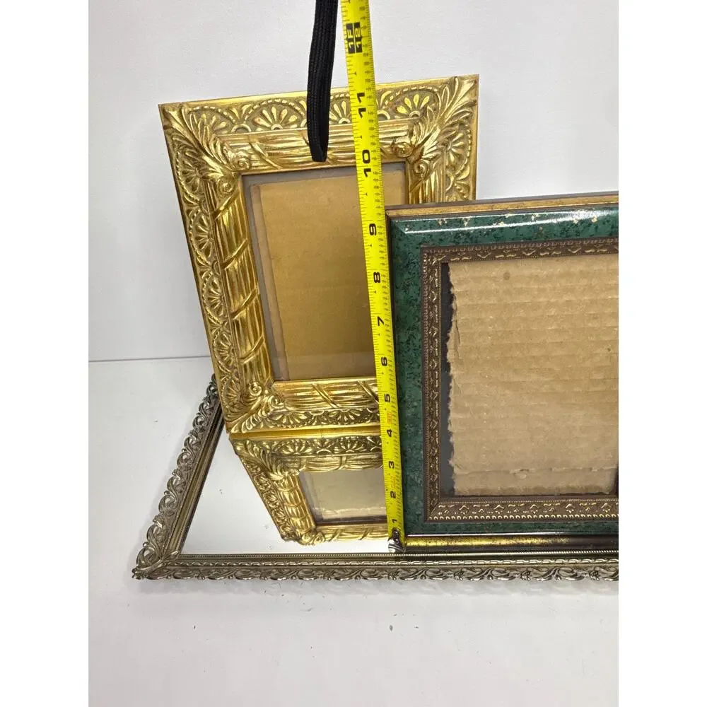 Set of two ornate vintage gold and green frames